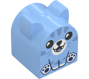 Duplo Leuchtendes Hellblau Stein 2 x 2 Gebogen mit Ohren und Katze (105425)