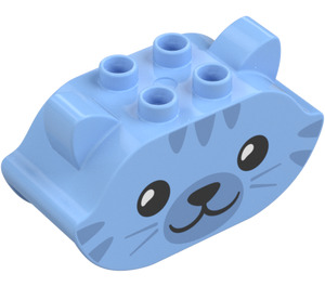 Duplo Bright Light Blue Brick 2 x 6 x 2.5 Curved with Ears and Cat (105422)