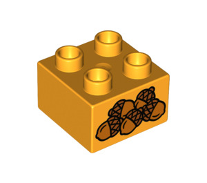 Duplo Bright Light Orange Brick 2 x 2 with Five Acorns (3437 / 19349)