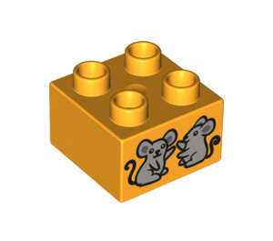 Duplo Světle oranžová Kostka 2 x 2 s Dva Grey Mice (3437 / 16236)