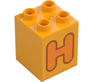 Duplo Helder lichtoranje Steen 2 x 2 x 2 met Letter "H" Decoratie (31110 / 65919)