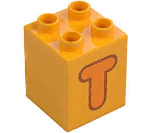 Duplo Leuchtendes helles Orange Stein 2 x 2 x 2 mit Letter "T" Deko (31110 / 65943)