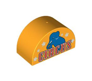 Duplo Naranja claro brillante Ladrillo 2 x 4 x 2 con Parte superior curva con 'CIRCUS' y Azul Elephant sign (31213 / 62971)