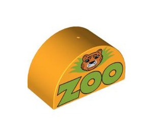 Duplo Klar Ljus Orange Kloss 2 x 4 x 2 med Böjd topp med 'ZOO' med Tiger  (31213 / 84699)