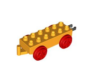 Duplo Bright Light Orange Train Carriage with Red Wheels and Moveable Hook (64668 / 73357)