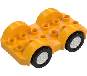 Duplo Bright Light Orange Wheelbase 2 x 6 with White Rims and Black Wheels (35026)