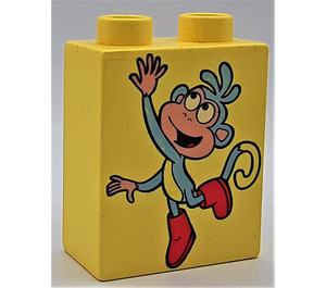 Duplo Bright Light Yellow Brick 1 x 2 x 2 with Monkey without Bottom Tube (4066)