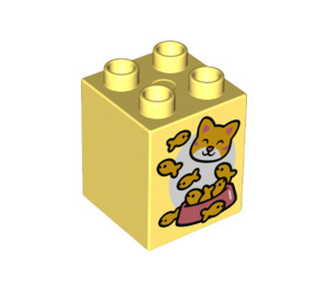 Duplo Bright Light Yellow Brick 2 x 2 x 2 with Kitten Face, Food Bowl, and Goldfish (1369 / 31110)