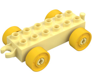 Duplo Jaune Clair Brillant Voiture Châssis 2 x 6 avec Jaune roues (Attelage ouvert) (10715 / 14639)