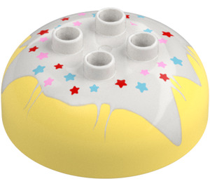 Duplo Bright Light Yellow Round Brick 4 x 4 with Dome Top with Multi-coloured Stars (29051 / 110186)