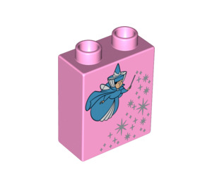 Duplo Bright Pink Brick 1 x 2 x 2 with Fairy Godmother with Wand and Dust without Bottom Tube (4066 / 75549)