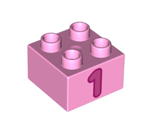 Duplo Klar rosa Kloss 2 x 2 med "1" (3437 / 15945)