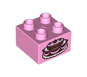 Duplo Kirkkaanvaaleanpunainen Palikka 2 x 2 jossa Celebration Cake (3437 / 15947)