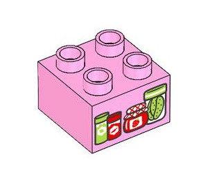 Duplo Fel roze Steen 2 x 2 met Eten containers (3437 / 104380)