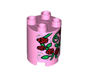 Duplo Fel roze Rond Steen 2 x 2 x 2 met Rood Roses en Vines (16584 / 98225)