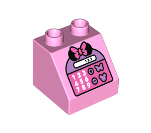 Duplo Bright Pink Slope 2 x 2 x 1.5 (45°) with Calculator with Minnie Mouse Ears (6474 / 33355)