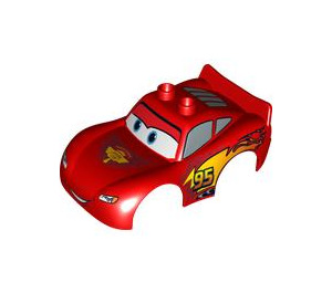 Duplo Car Body with Mcqueen Flame and Wings on Bonnet (12139 / 19205)