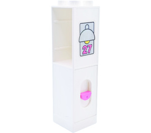 Duplo Column 2 x 2 x 6 with drawer slot and dark pink doorbell with light and number '27' Sticker