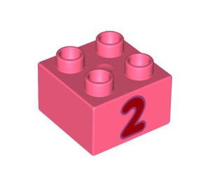 Duplo Coral Brick 2 x 2 with "2" (3437 / 66026)