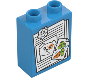 Duplo Tmavě azurová Kostka 1 x 2 x 2 s Pes a carrots se spodní trubičkou (15847 / 104342)