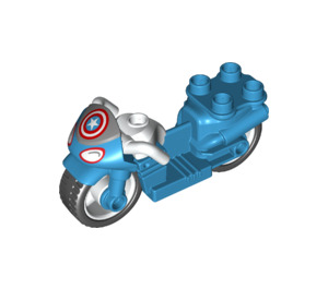 Duplo Azur Foncé Motor Cycle avec Capitaine America Bouclier (67045 / 78294)