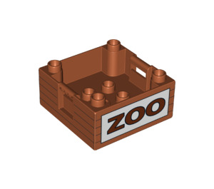 Duplo Dark Orange Box with Handle 4 x 4 x 1.5 with 'Zoo' crate (47423 / 56437)