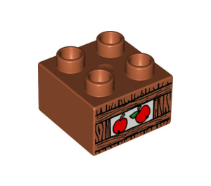 Duplo Dark Orange Brick 2 x 2 with Wood Box and Two Apples (47718 / 53484)