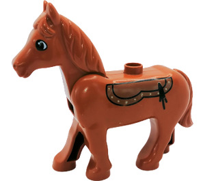 Duplo Tmavě oranžová Kůň s Movable Hlava s Saddle