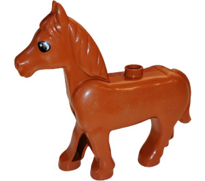 Duplo Dark Orange Horse with Movable Head with (Undetermined) (75725 / 82564)