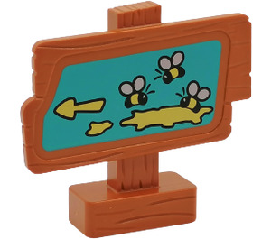 Duplo Dunkelorange Wood Grain Sign mit Pfeil Pointing Links, Bees und Honey Sign (31283)