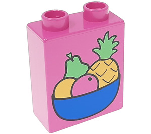 Duplo Dark Pink Brick 1 x 2 x 2 with Fruit Bowl without Bottom Tube (4066)