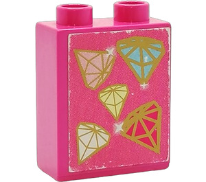 Duplo Donkerroze Steen 1 x 2 x 2 met Jewels Sticker zonder buis aan de onderzijde (4066)