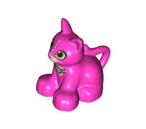 Duplo Dark Pink Cat (Sitting) with Lime Eyes  (26200)