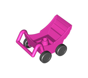 Duplo Dunkelpink Pram mit Schwarz Räder (92937)