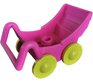 Duplo Rosa scuro Pram con ruote gialle più grandi (74202 / 88206)