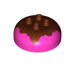 Duplo Dark Pink Round Brick 4 x 4 with Dome Top with Brown top (18488 / 98220)