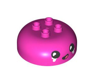 Duplo Dark Pink Round Brick 4 x 4 with Dome Top with Face with Tears (101564 / 110319)