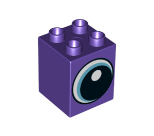 Duplo Dark Purple Brick 2 x 2 x 2 with Eye with Blue looking left (31110 / 43797)