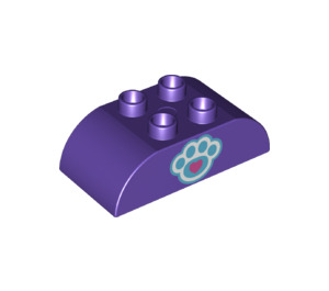 Duplo Dark Purple Brick 2 x 4 with Curved Sides with Paw Print and Pink Heart (26377 / 98223)