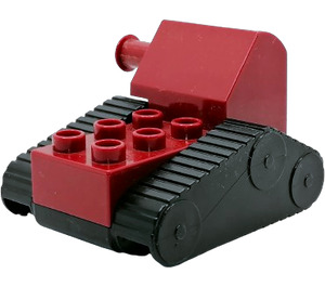 Duplo Dark Red Backhoe Caterpillar with 4 wheels on underside and fake treads (52296)