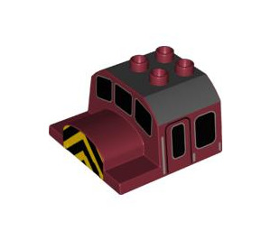 Duplo Rojo oscuro Tren Parte superior con Hazard Rayas (59128)