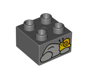 Duplo Dark Stone Gray Brick 2 x 2 with Stones and Snail (1378 / 3437)
