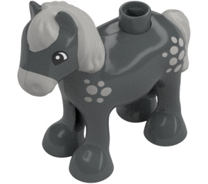 Duplo Dark Stone Gray Foal with Grey Hair (37048)