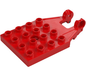 Duplo Dark Stone Gray Plate 4 x 4 with B Connector with Red Mark (65085)