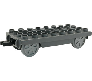 Duplo Dark Stone Gray Train Wagon 4 x 8 with Medium Stone Gray Wheels and Moveable Hook (19796)