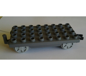 Duplo Dark Stone Gray Train Wagon 4 x 8 with Medium Stone Gray Wheels and Moveable Hook (19796)