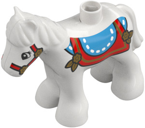 Duplo Foal with Blue saddle and red blanket and bridle (26390 / 37295)