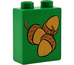 Duplo Groen Steen 1 x 2 x 2 met Acorns zonder buis aan de onderzijde (4066)