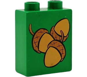 Duplo Green Brick 1 x 2 x 2 with Acorns without Bottom Tube (4066)