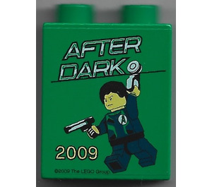 Duplo Groen Steen 1 x 2 x 2 met Agents After Dark 2009 Legoland Windsor zonder buis aan de onderzijde (4066)